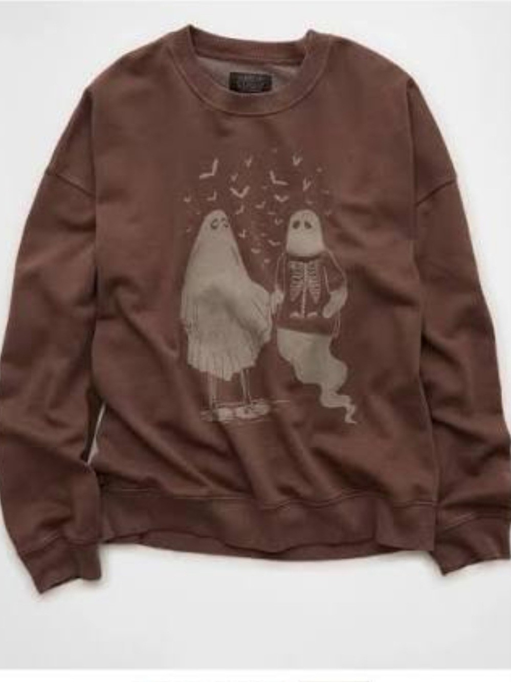 Halloween Ghost Brown Graphic Crewneck Sweatshirt - Womens